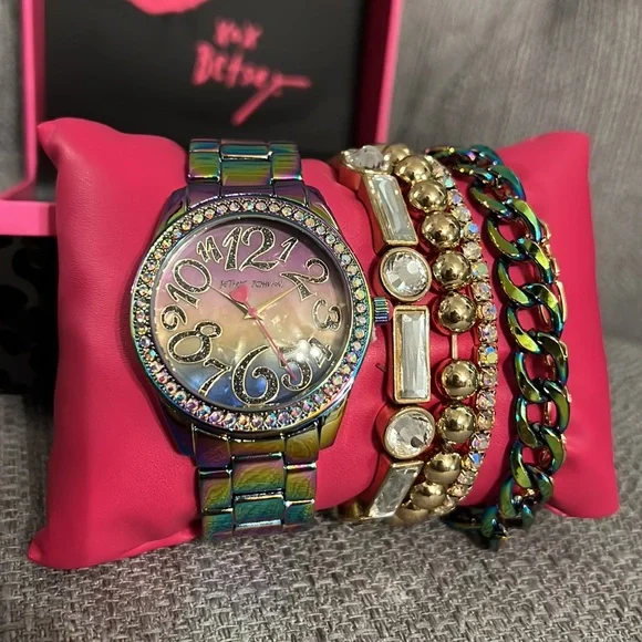 Betsey Johnson Oil Slick Watch and Bracelet Set - Picture 3 of 3